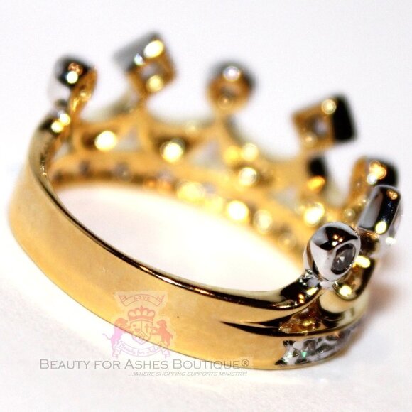 Cubic Zirconia Royalty Princess Clear CZ Two Tone Gold Plated Crown of Life Ring - Picture 3 of 5